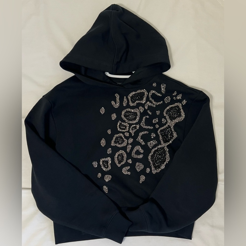 AllSaints Pippa Hoody XS Black Sparkle Embellished Animal Print